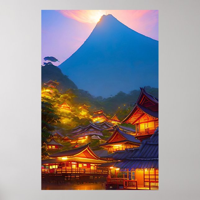 Póster Puesta de sol en una aldea indonesia (Frente)
