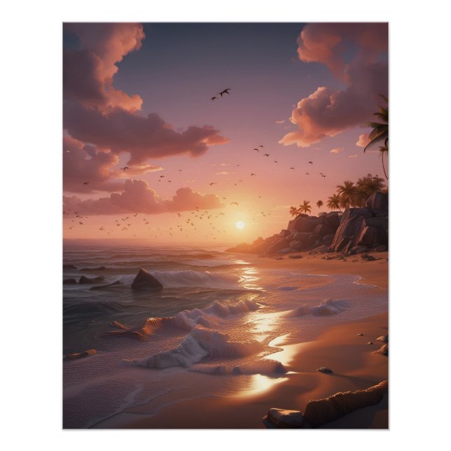 Póster puesta de sol en una playa tropical (Anverso)