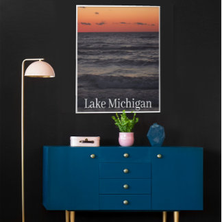 Póster puesta de sol, lago Michigan