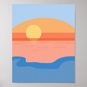 Póster puesta de sol minimalista del naranja retro