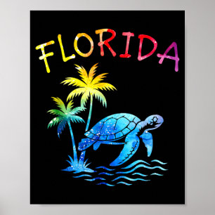 Póster puesta de sol palmera de Florida tortuga marina ve