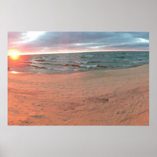 Póster Puesta de sol panorámica del lago Michigan
