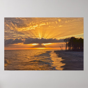 Póster Puesta de sol rayos de sol en Dauphin Island, Alab
