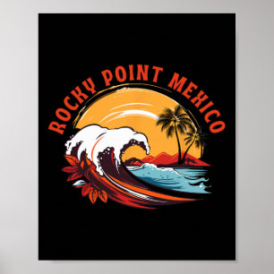 Póster Puesta de sol retro Rocky Point México verano surf