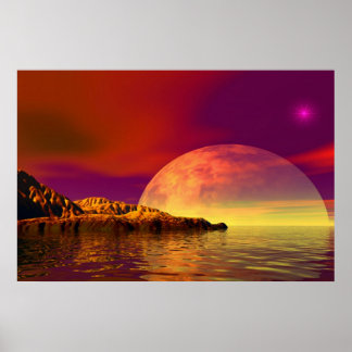 Póster puesta de sol romántica, paseo marítimo, paisaje