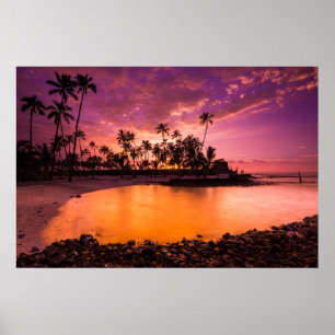 Póster Puesta De Sol Rosa De La Playa De Hawaii