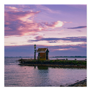 Póster Puesta de sol rosa sobre el lago