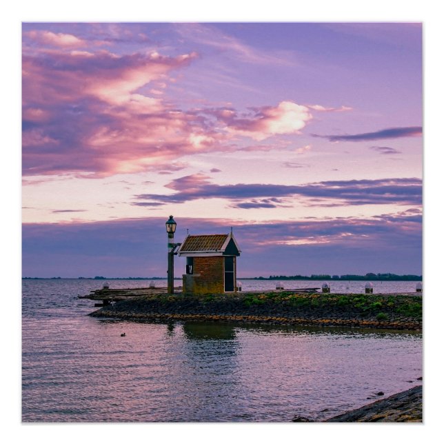Póster Puesta de sol rosa sobre el lago (Anverso)