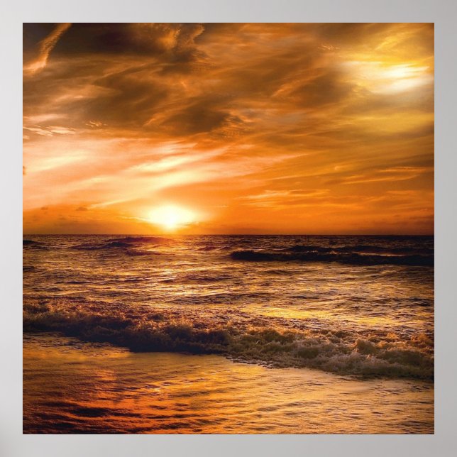 Póster puesta de sol sensacional en una playa romántica (Frente)