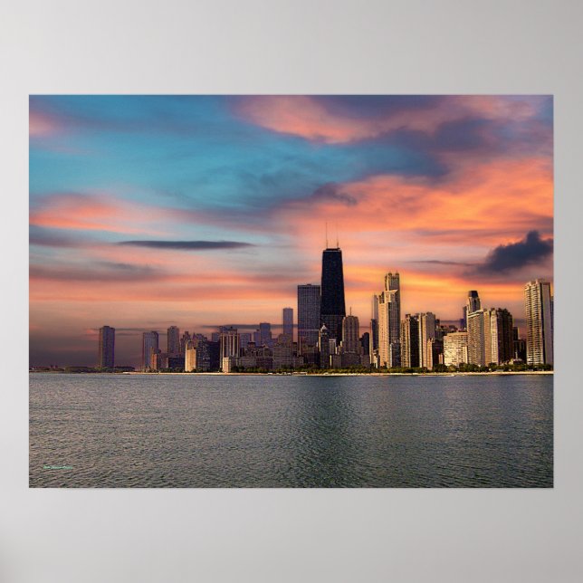 Póster Puesta de sol sobre Chicago (Frente)