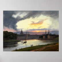 Puesta de sol sobre Dresde (Paisaje urbano vintage