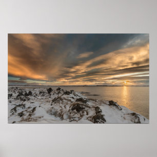 Póster Puesta de sol sobre el lago Myvatn, Islandia