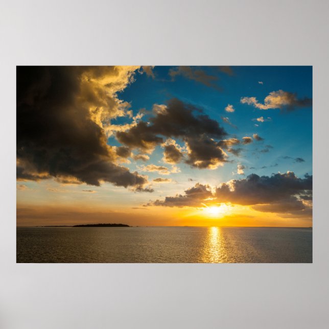 Póster Puesta de sol sobre el océano, Fiji (Frente)