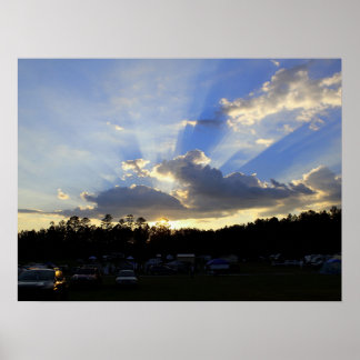 Póster Puesta de sol sobre el pueblo de astronomía Deerli