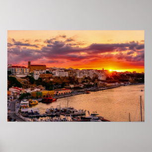 Póster Puesta de sol sobre el puerto de Mahón - Menorca,