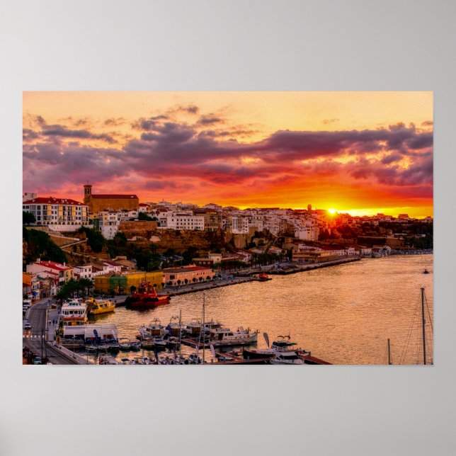 Póster Puesta de sol sobre el puerto de Mahón - Menorca,  (Frente)