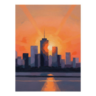 Póster Puesta de sol sobre la ciudad un arte de horizonte