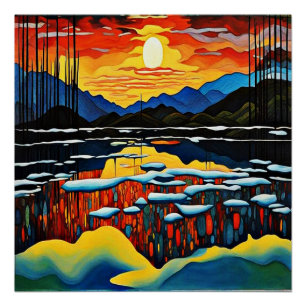 Póster Puesta de sol sobre lago helado 2