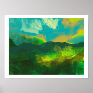 Póster puesta de sol sobre las montañas