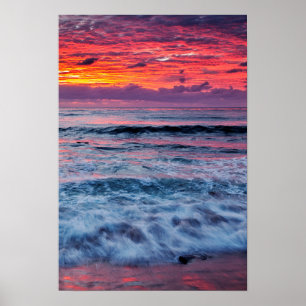 Póster Puesta de sol sobre las olas del océano, Californi