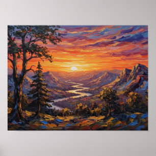 Póster Puesta de sol sobre los picos del valle