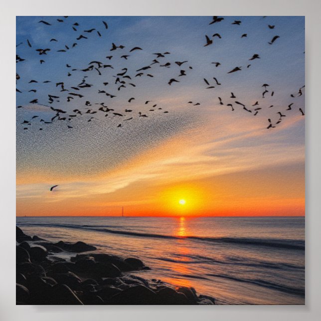 Póster Puesta de sol sobre rocas (Frente)