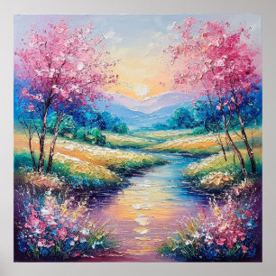 Póster Puesta de sol sobre un arroyo sereno