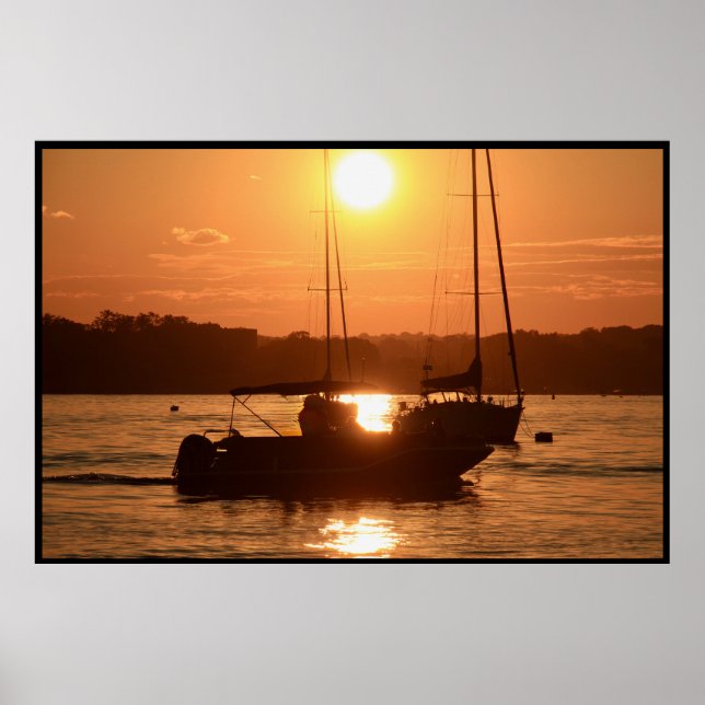 Póster Puesta de sol sobre veleros (Frente)