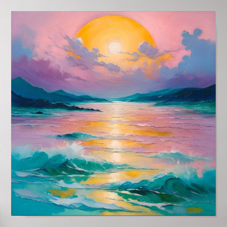 Póster Puesta de sol soñadora sobre las olas del océano –