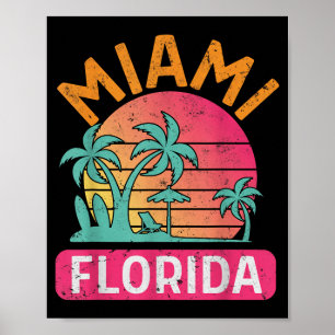 Póster Puesta de sol vintage de palmera en Miami Beach Fl