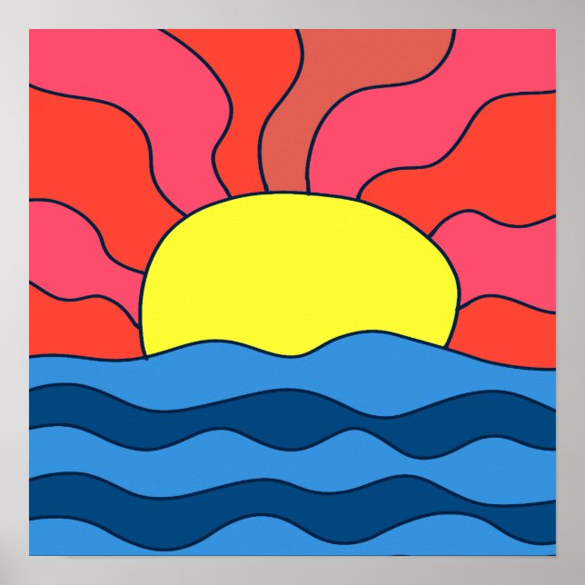 Póster Puesta de sol y olas (Frente)