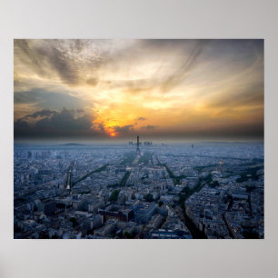 Póster Puesta del sol aérea de la torre Eiffel, París,