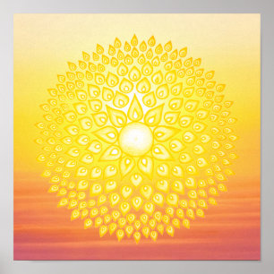 Póster Puesta del sol brillante amarilla de la mandala de