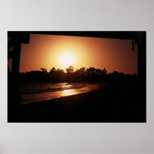 Póster puesta del sol de la playa del goleta, Santa
