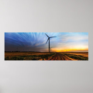 Póster Puesta del sol de la turbina de viento