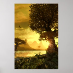 Póster Puesta del sol de oro