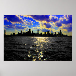 Póster Puesta del sol del horizonte de Chicago