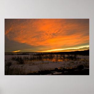 Póster Puesta del sol del invierno sobre el lago Harlan