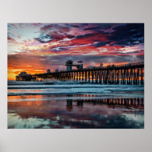 Póster Puesta del sol en el embarcadero de la costa