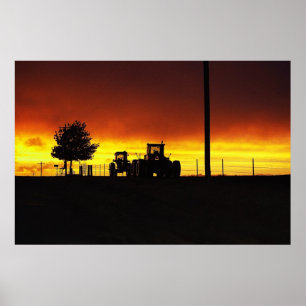 Póster Puesta del sol en la granja