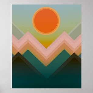 Póster Puesta del sol en las montañas