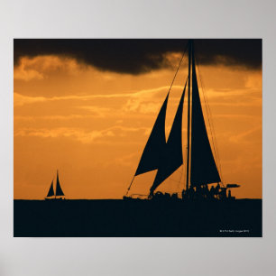 Póster Puesta del sol y yate 2
