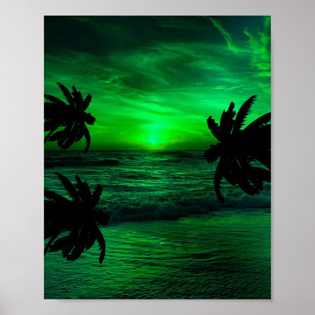 Póster PUestas de sol verdes escénico océano   (Frente)