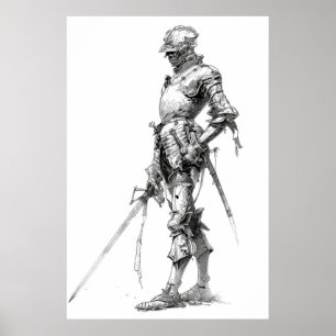 Póster Puesto de Ilustracion militar Landknecht del siglo