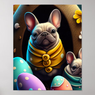 Póster Pug Adorable con Huevos de Pascua Festivo y Lindo