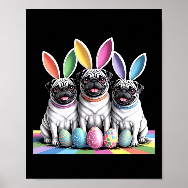 Póster ¡Pug Bunny Pals Fun de Pascua! Vacaciones de prima (Frente)