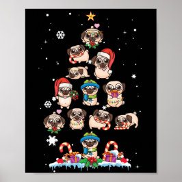Póster Pug Christmas Tree Dog Santa Merry Pugmas Xmas