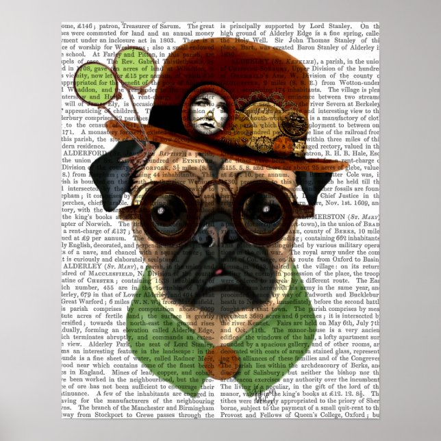 Póster Pug con el Gorra de Steampunk Bowler (Frente)