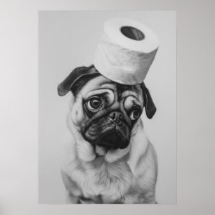 Póster Pug con Gorra de papel higiénico