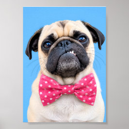 Póster Pug con lazo rosa